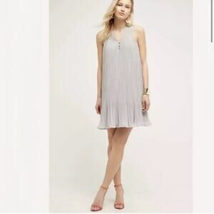 Anthropologie HD in Paris grey‎ pleated chiffon mini dress ruffles small petite